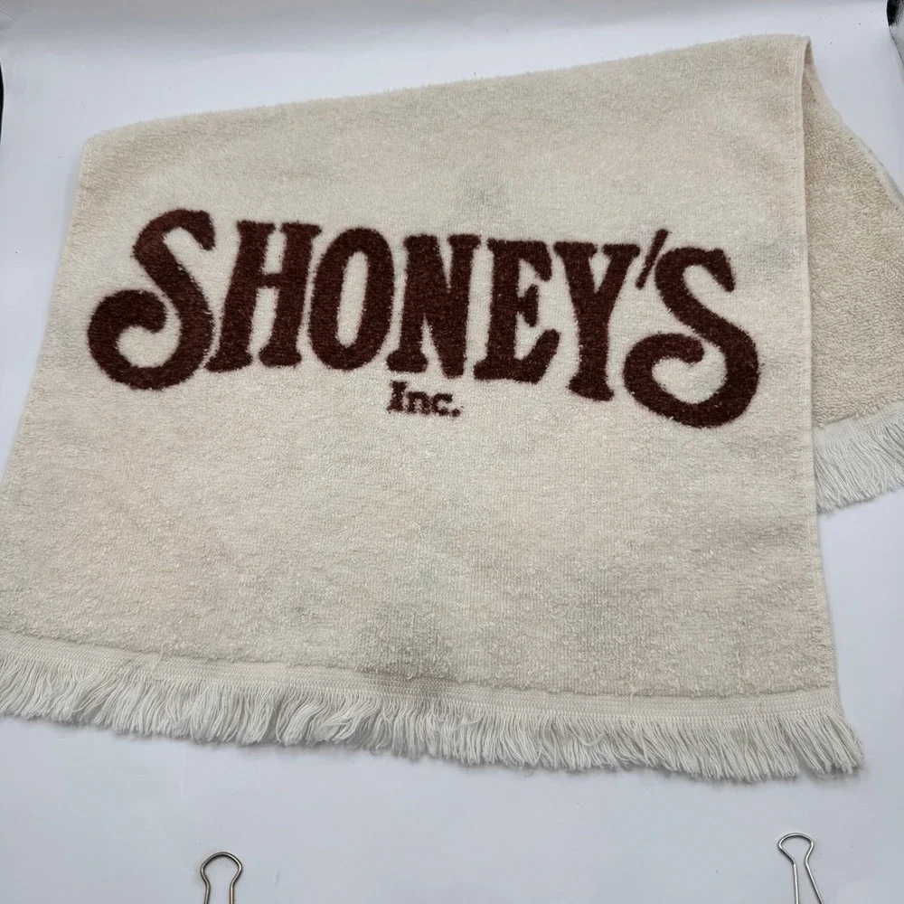 Shoney's Golf Towel Cream Brown Vintage Fringed Logo Restaurant Promo